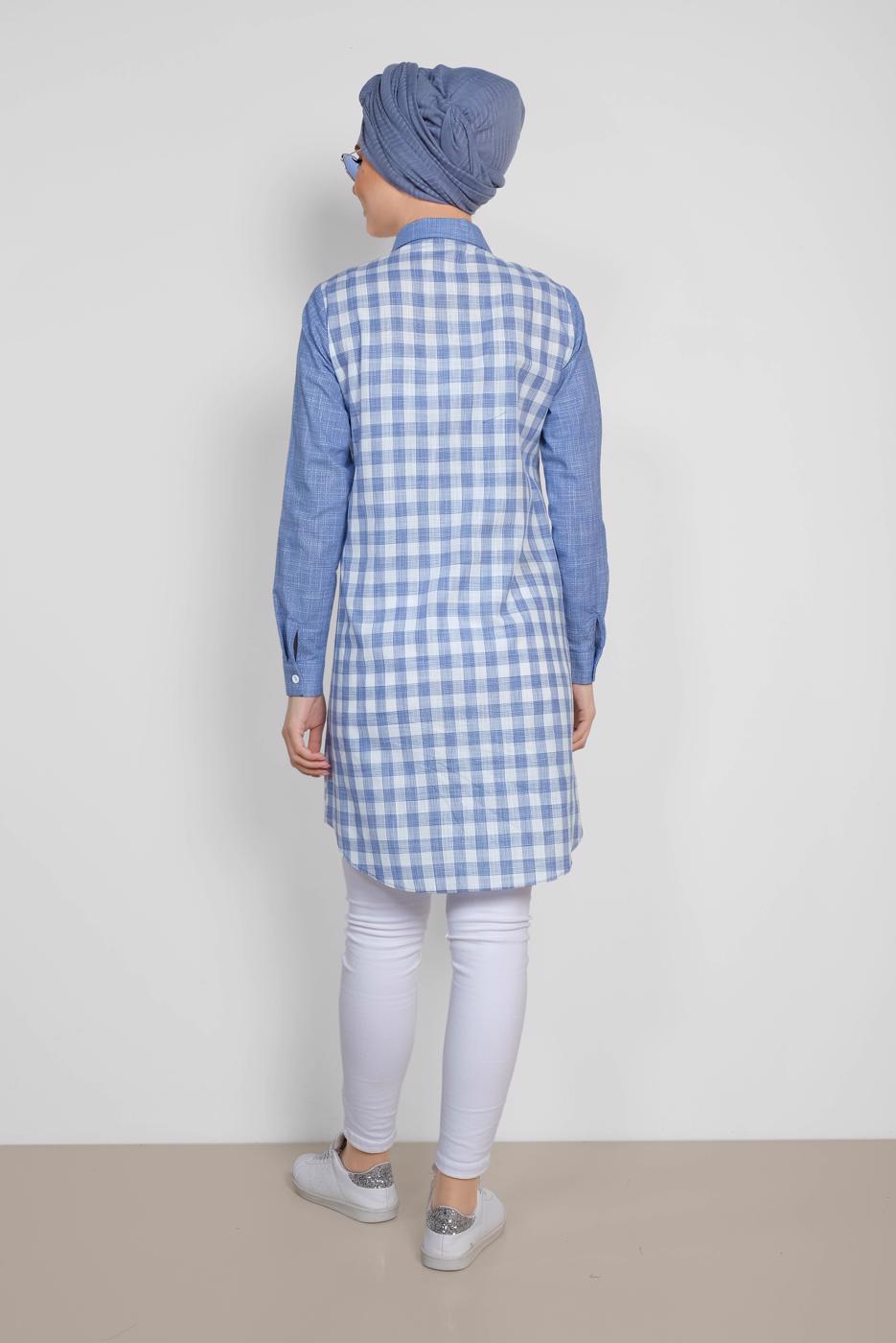 Tesettür giyim LACİVERT ALVİNA KARELİ TUNİK 4146