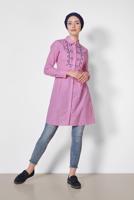 Tesettür giyim PEMBE ALVİNA PAMUKLU NAKIŞ DETAYLI TUNİK 4150