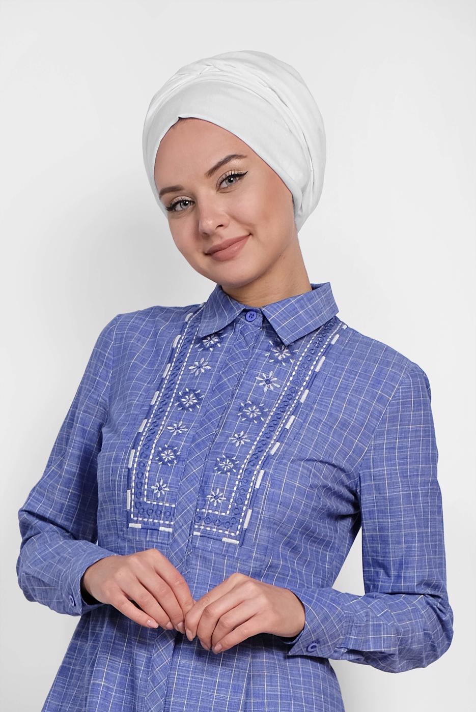 Tesettür giyim LACİVERT ALVİNA PAMUKLU NAKIŞ DETAYLI TUNİK 4150