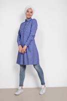 Tesettür giyim LACİVERT ALVİNA PAMUKLU NAKIŞ DETAYLI TUNİK 4150