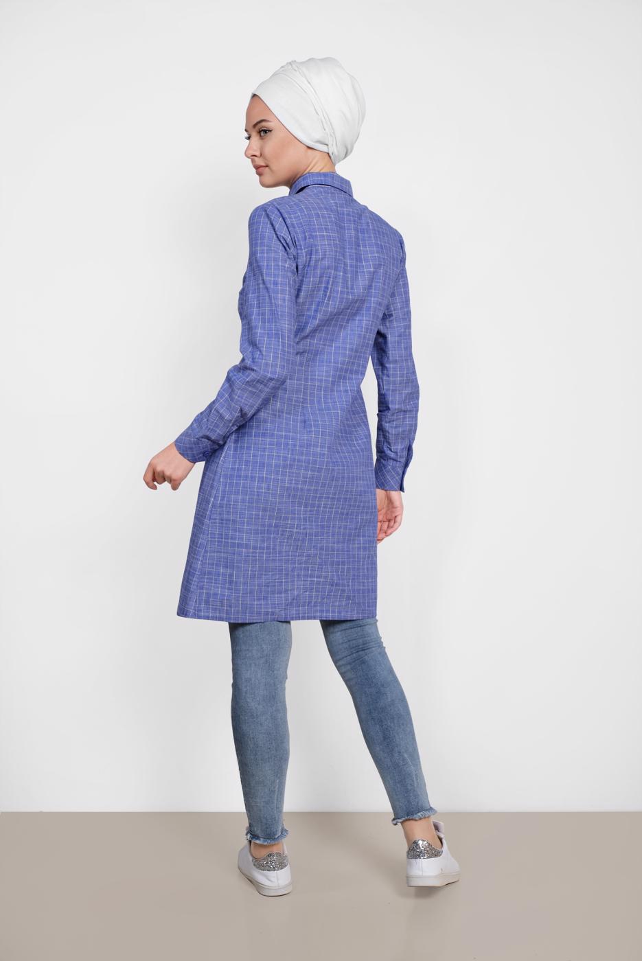 Tesettür giyim LACİVERT ALVİNA PAMUKLU NAKIŞ DETAYLI TUNİK 4150