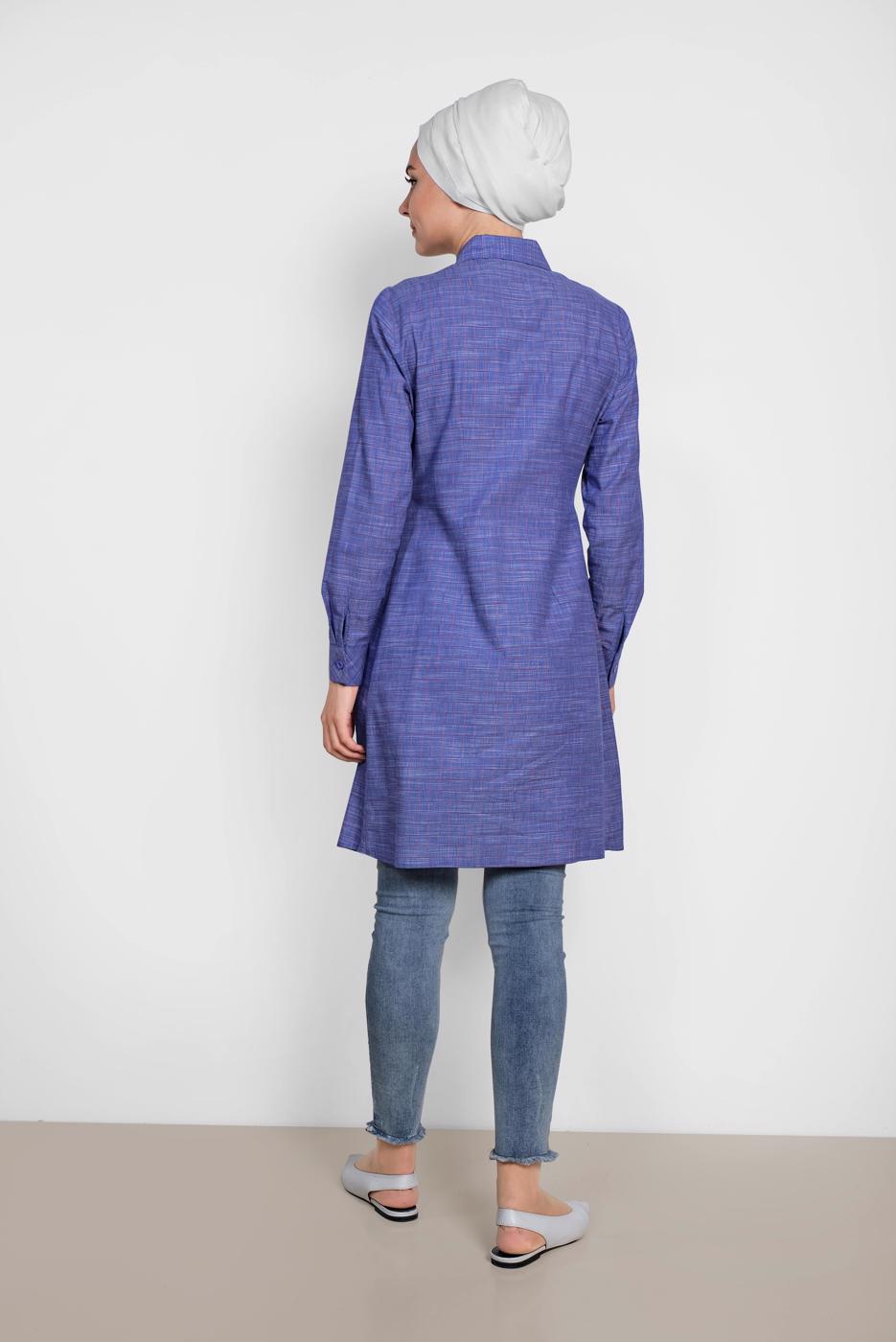 Tesettür giyim LACİVERT ALVİNA PAMUKLU NAKIŞ DETAYLI TUNİK 4150