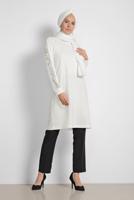 Tesettür giyim KREM ALVİNA KOL KISMI PUL PAYETLİ TUNİK 4159