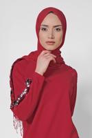Tesettür giyim KIRMIZI ALVİNA KOL KISMI PUL PAYETLİ TUNİK 4159