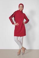 Tesettür giyim KIRMIZI ALVİNA KOL KISMI PUL PAYETLİ TUNİK 4159