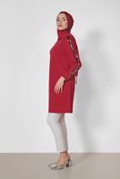 Tesettür giyim KIRMIZI ALVİNA KOL KISMI PUL PAYETLİ TUNİK 4159