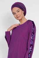 Tesettür giyim MOR ALVİNA KOL KISMI PUL PAYETLİ TUNİK 4159