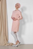 Tesettür giyim PUDRA ALVİNA KOL KISMI PUL PAYETLİ TUNİK 4159