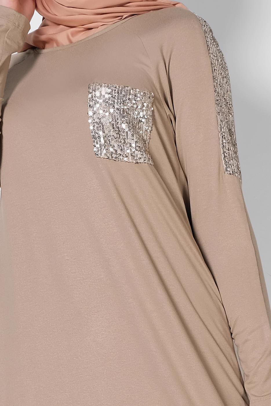 Tesettür giyim BEJ ALVİNA PUL İŞLEMELİ TUNİK 4179