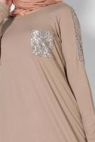 Tesettür giyim BEJ ALVİNA PUL İŞLEMELİ TUNİK 4179