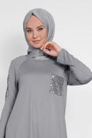Tesettür giyim GRİ ALVİNA PUL İŞLEMELİ TUNİK 4179