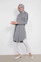 Tesettür giyim GRİ ALVİNA PUL İŞLEMELİ TUNİK 4179