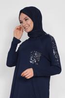 Tesettür giyim LACİVERT ALVİNA PUL İŞLEMELİ TUNİK 4179