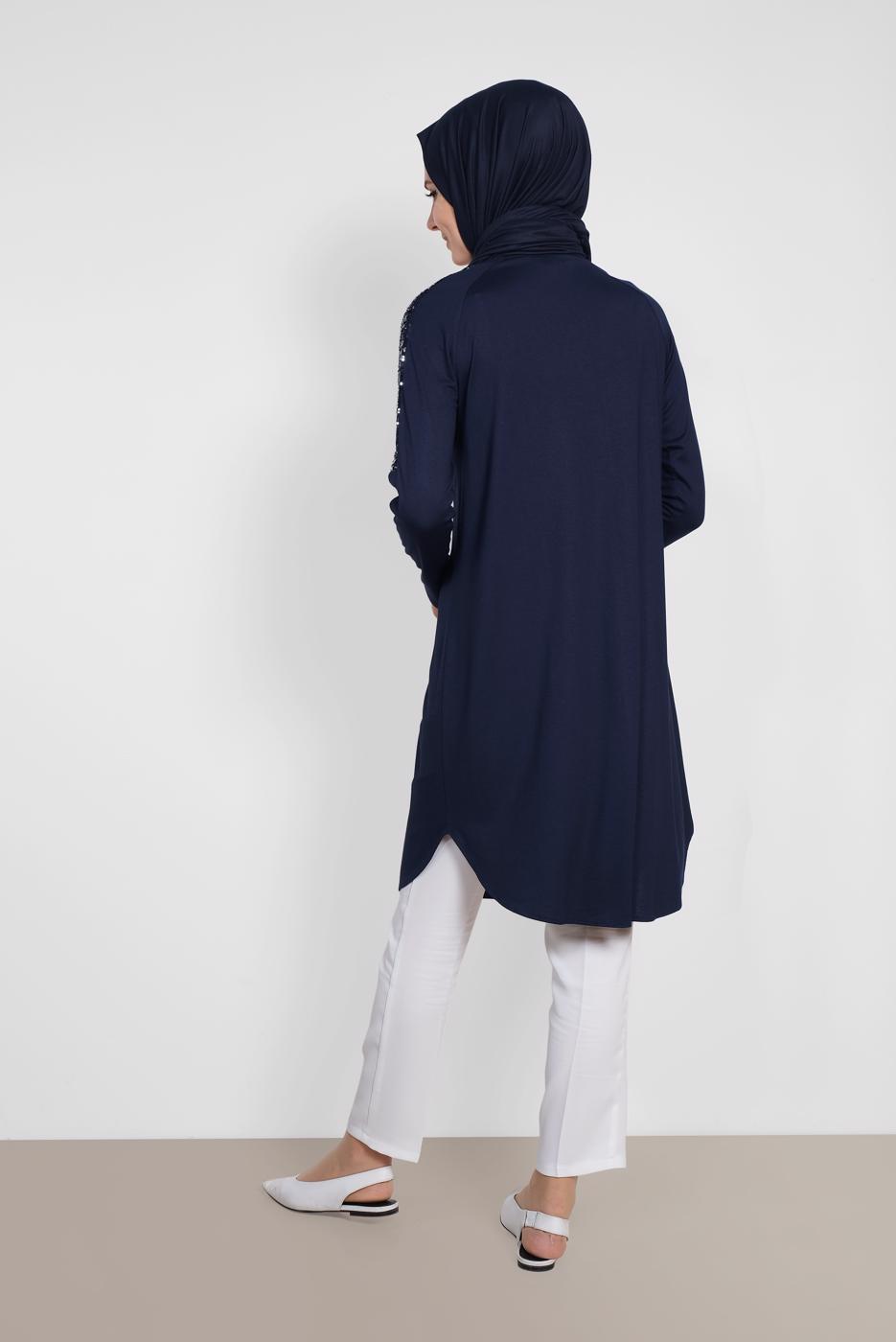 Tesettür giyim LACİVERT ALVİNA PUL İŞLEMELİ TUNİK 4179