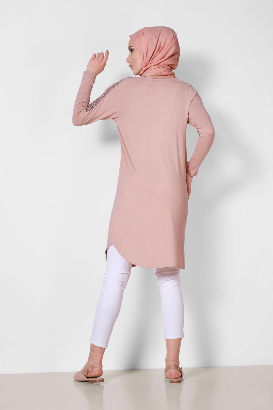 Tesettür giyim PUDRA ALVİNA PUL İŞLEMELİ TUNİK 4179