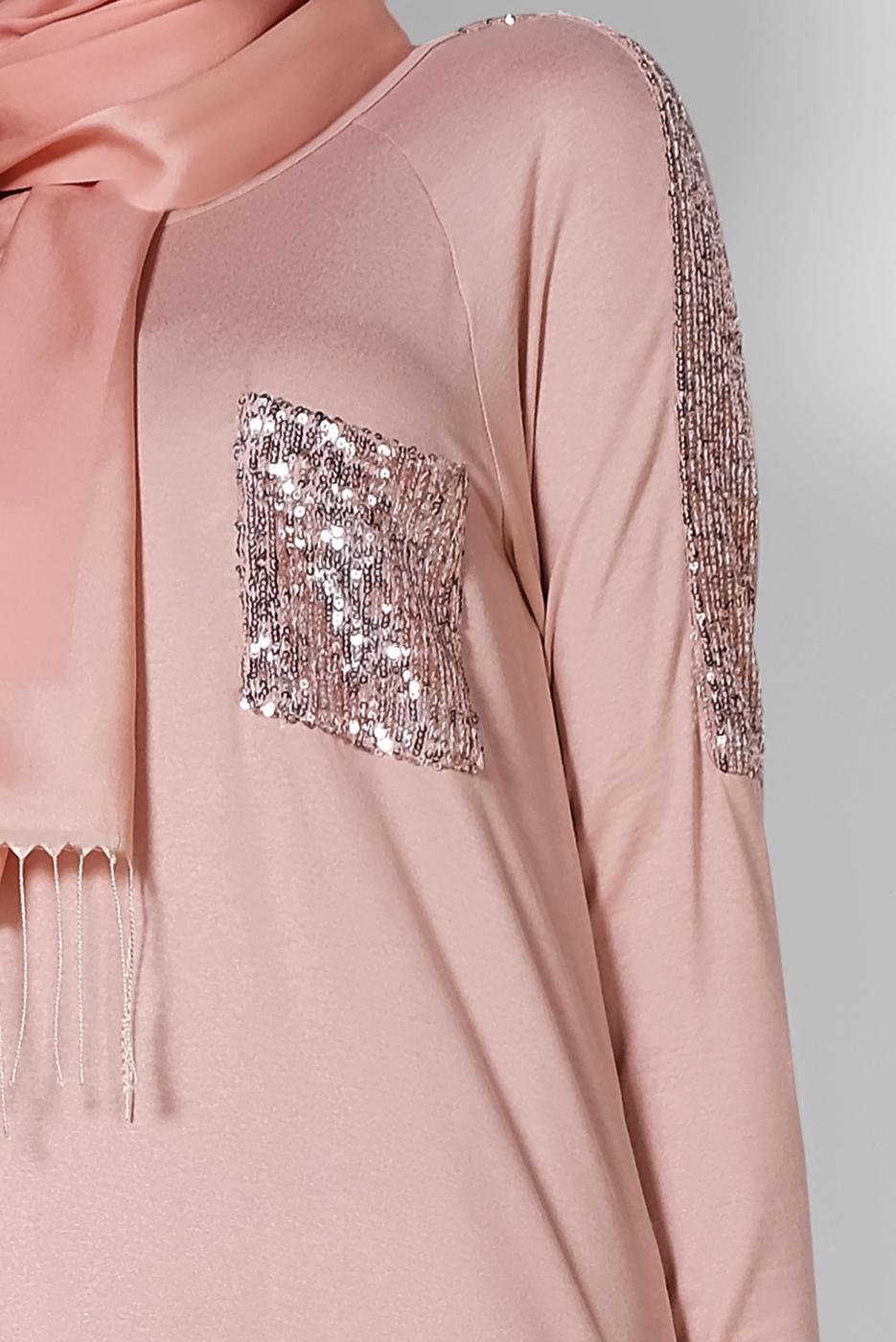 Tesettür giyim PUDRA ALVİNA PUL İŞLEMELİ TUNİK 4179