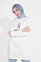 Tesettür giyim BEYAZ KAKTÜS BASKILI TUNİK 4207