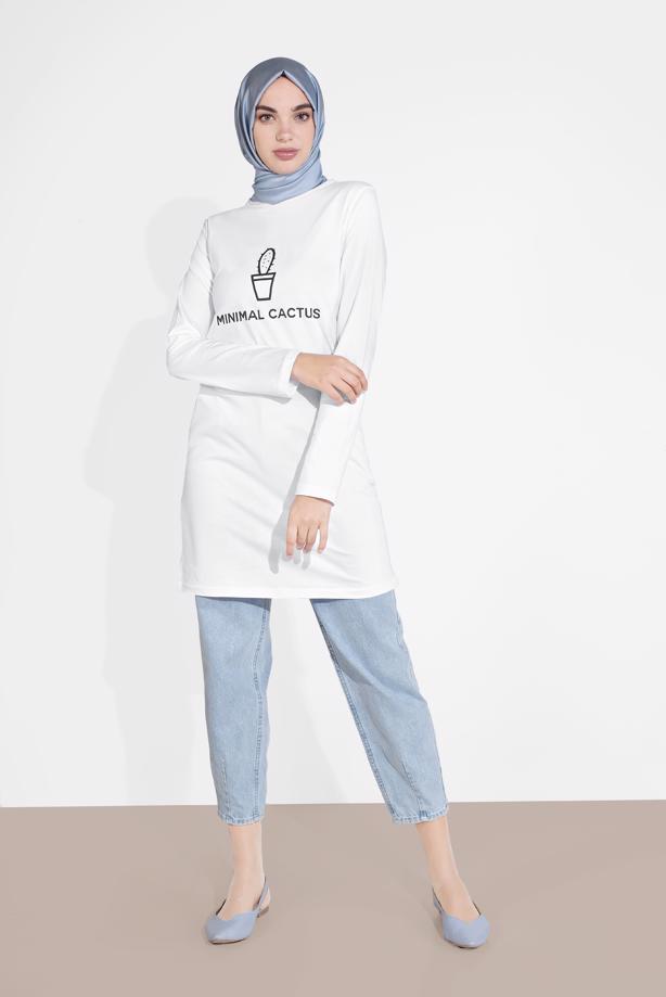 Tesettür giyim  KAKTÜS BASKILI TUNİK 4207 - TRENDTESETTÜR