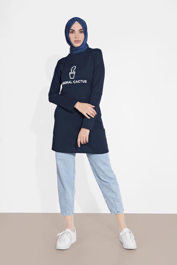 Tesettür giyim  KAKTÜS BASKILI TUNİK 4207 - TRENDTESETTÜR