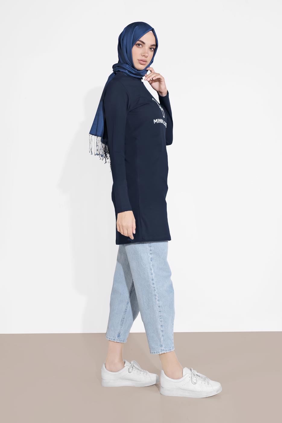 Tesettür giyim LACİVERT KAKTÜS BASKILI TUNİK 4207