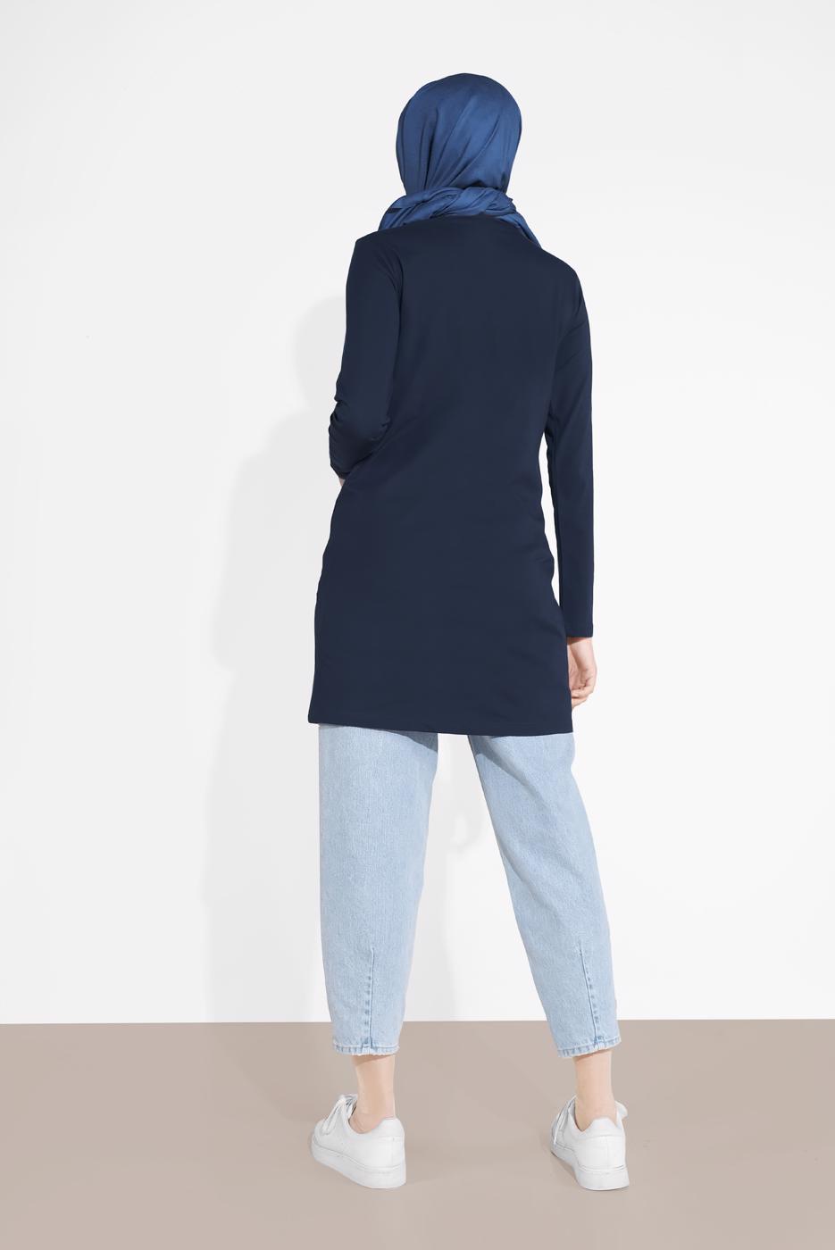 Tesettür giyim LACİVERT KAKTÜS BASKILI TUNİK 4207