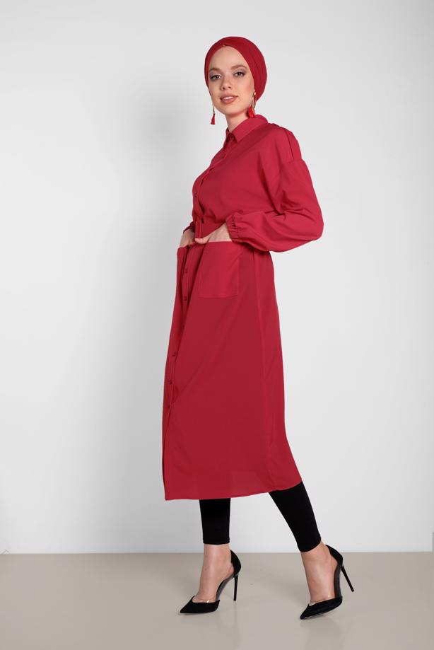 Tesettür giyim  ALVİNA BOYDAN DÜĞMELİ ERKEK YAKA TUNİK 4243  - TRENDTESETTÜR