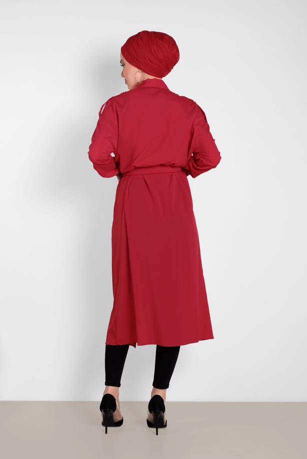 Tesettür giyim  ALVİNA BOYDAN DÜĞMELİ ERKEK YAKA TUNİK 4243  - TRENDTESETTÜR