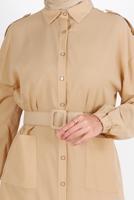 Tesettür giyim KAHVE ALVİNA BOYDAN DÜĞMELİ ERKEK YAKA TUNİK 4243 