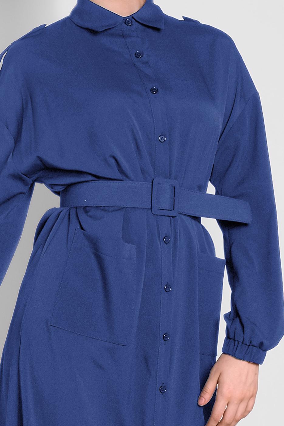 Tesettür giyim LACİVERT ALVİNA BOYDAN DÜĞMELİ ERKEK YAKA TUNİK 4243 