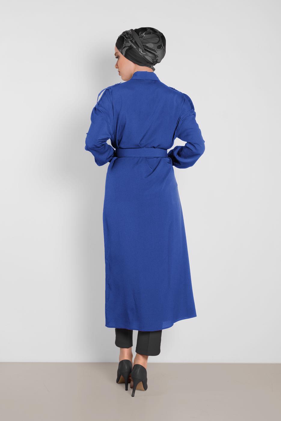 Tesettür giyim LACİVERT ALVİNA BOYDAN DÜĞMELİ ERKEK YAKA TUNİK 4243 