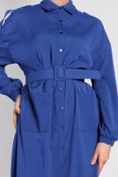 Tesettür giyim LACİVERT ALVİNA BOYDAN DÜĞMELİ ERKEK YAKA TUNİK 4243 