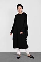 Tesettür giyim SİYAH ALVİNA OMUZ KISMI PUL İŞLEMELİ ŞİFON TUNİK 4254