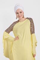 Tesettür giyim SARI ALVİNA OMUZ KISMI PUL İŞLEMELİ ŞİFON TUNİK 4254