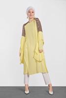 Tesettür giyim SARI ALVİNA OMUZ KISMI PUL İŞLEMELİ ŞİFON TUNİK 4254