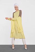 Tesettür giyim SARI ALVİNA OMUZ KISMI PUL İŞLEMELİ ŞİFON TUNİK 4254