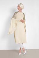 Tesettür giyim BEJ ALVİNA OMUZ KISMI PUL İŞLEMELİ ŞİFON TUNİK 4254