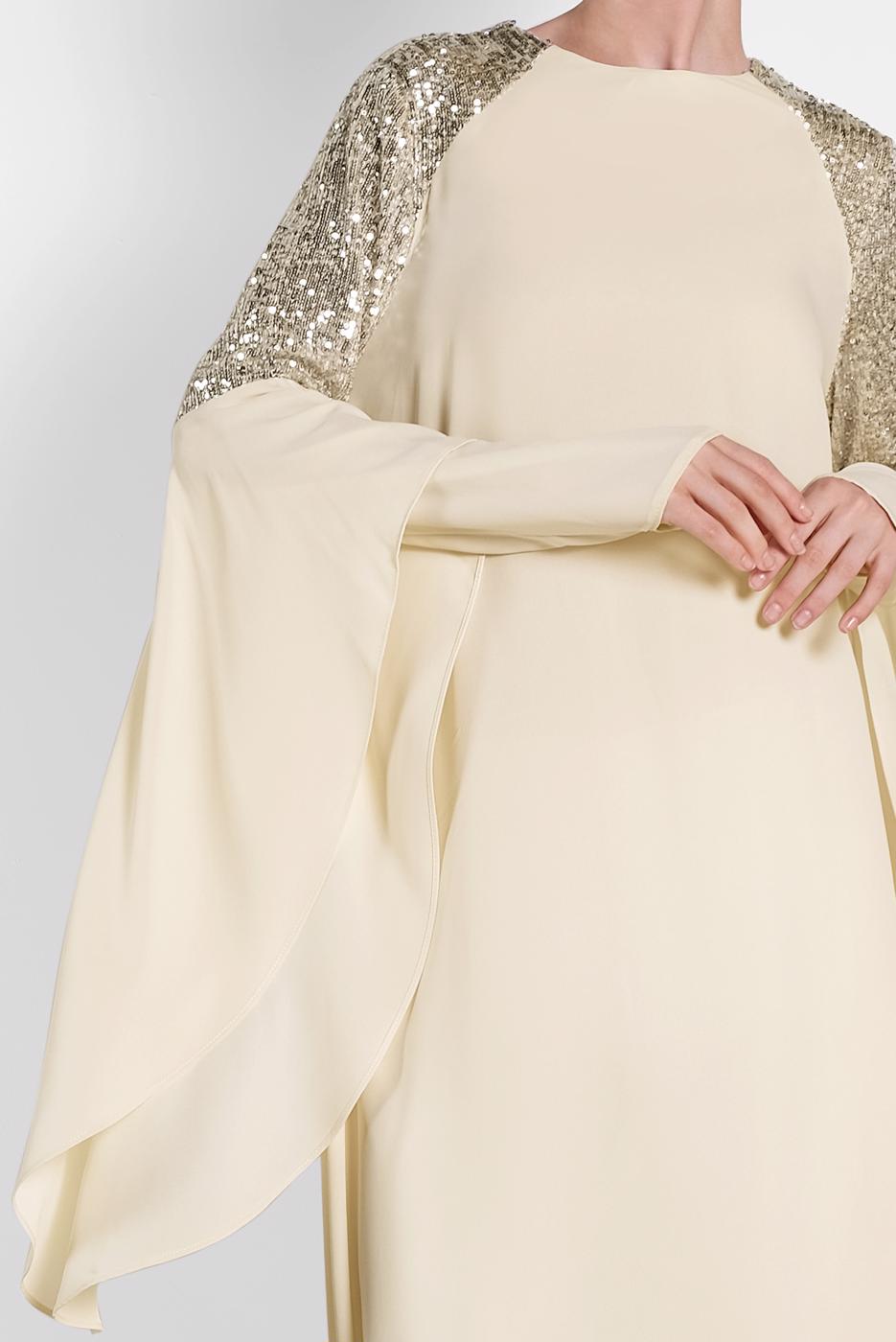 Tesettür giyim BEJ ALVİNA OMUZ KISMI PUL İŞLEMELİ ŞİFON TUNİK 4254