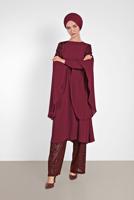 Tesettür giyim BORDO ALVİNA OMUZ KISMI PUL İŞLEMELİ ŞİFON TUNİK 4254