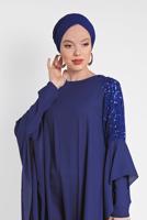 Tesettür giyim LACİVERT ALVİNA OMUZ KISMI PUL İŞLEMELİ ŞİFON TUNİK 4254