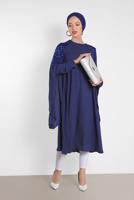 Tesettür giyim LACİVERT ALVİNA OMUZ KISMI PUL İŞLEMELİ ŞİFON TUNİK 4254