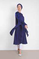 Tesettür giyim LACİVERT ALVİNA OMUZ KISMI PUL İŞLEMELİ ŞİFON TUNİK 4254