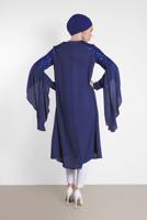 Tesettür giyim LACİVERT ALVİNA OMUZ KISMI PUL İŞLEMELİ ŞİFON TUNİK 4254