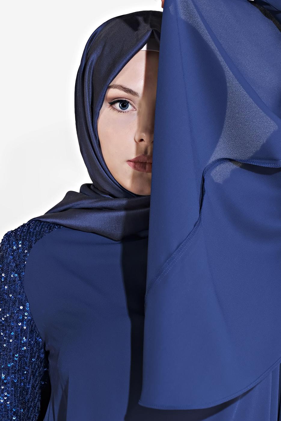 Tesettür giyim LACİVERT ALVİNA OMUZ KISMI PUL İŞLEMELİ ŞİFON TUNİK 4254