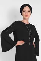 Tesettür giyim SİYAH ALVİNA PUL DETAYLI VOLANLI TUNİK 4262