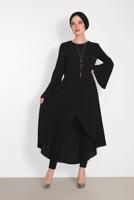 Tesettür giyim SİYAH ALVİNA PUL DETAYLI VOLANLI TUNİK 4262