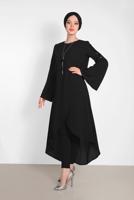Tesettür giyim SİYAH ALVİNA PUL DETAYLI VOLANLI TUNİK 4262