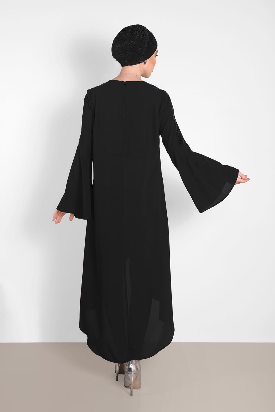 Tesettür giyim SİYAH ALVİNA PUL DETAYLI VOLANLI TUNİK 4262