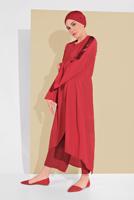 Tesettür giyim KIRMIZI ALVİNA PUL DETAYLI VOLANLI TUNİK 4262