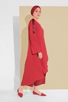 Tesettür giyim KIRMIZI ALVİNA PUL DETAYLI VOLANLI TUNİK 4262