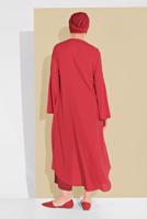 Tesettür giyim KIRMIZI ALVİNA PUL DETAYLI VOLANLI TUNİK 4262